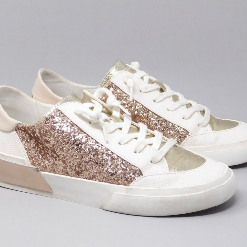 Dolce Vita White and Rose Gold Glitter Sneakers